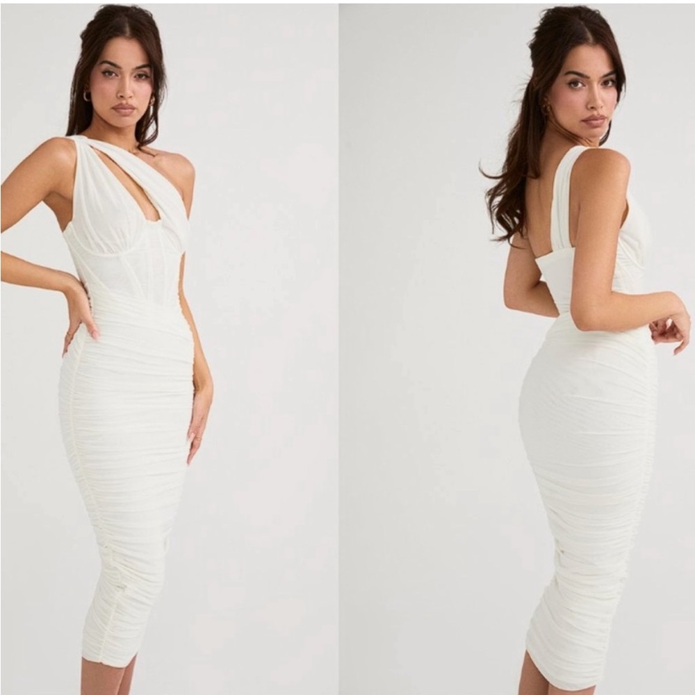 HOUSE OF CB Valentina Asymmetric Cutout One-Shoulder Midi Dress, SIZE SMALL 1032